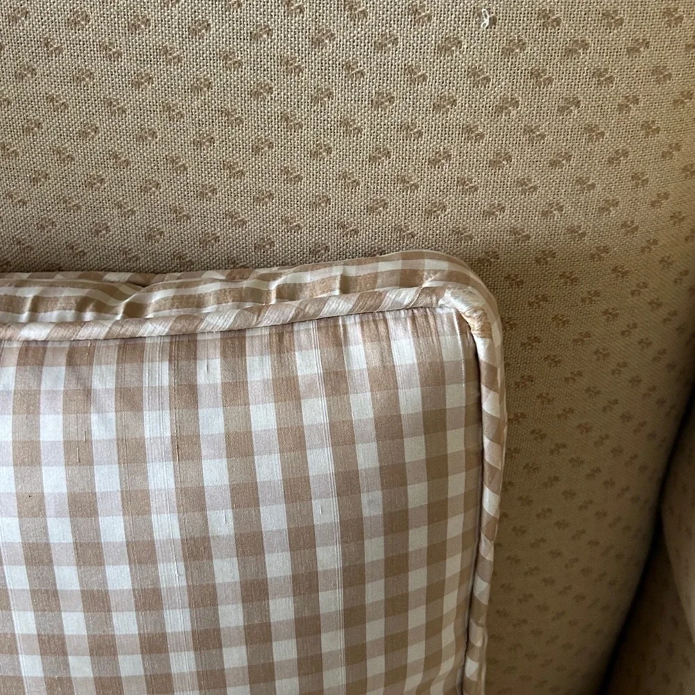 Gingham Pillow and Plush Blanket Set Tan Brown All Season Vintage Ethan Allen